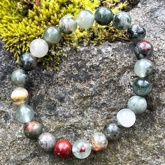 African Bloodstone Gemstone Bracelet Handmade - Picture 1 of 4